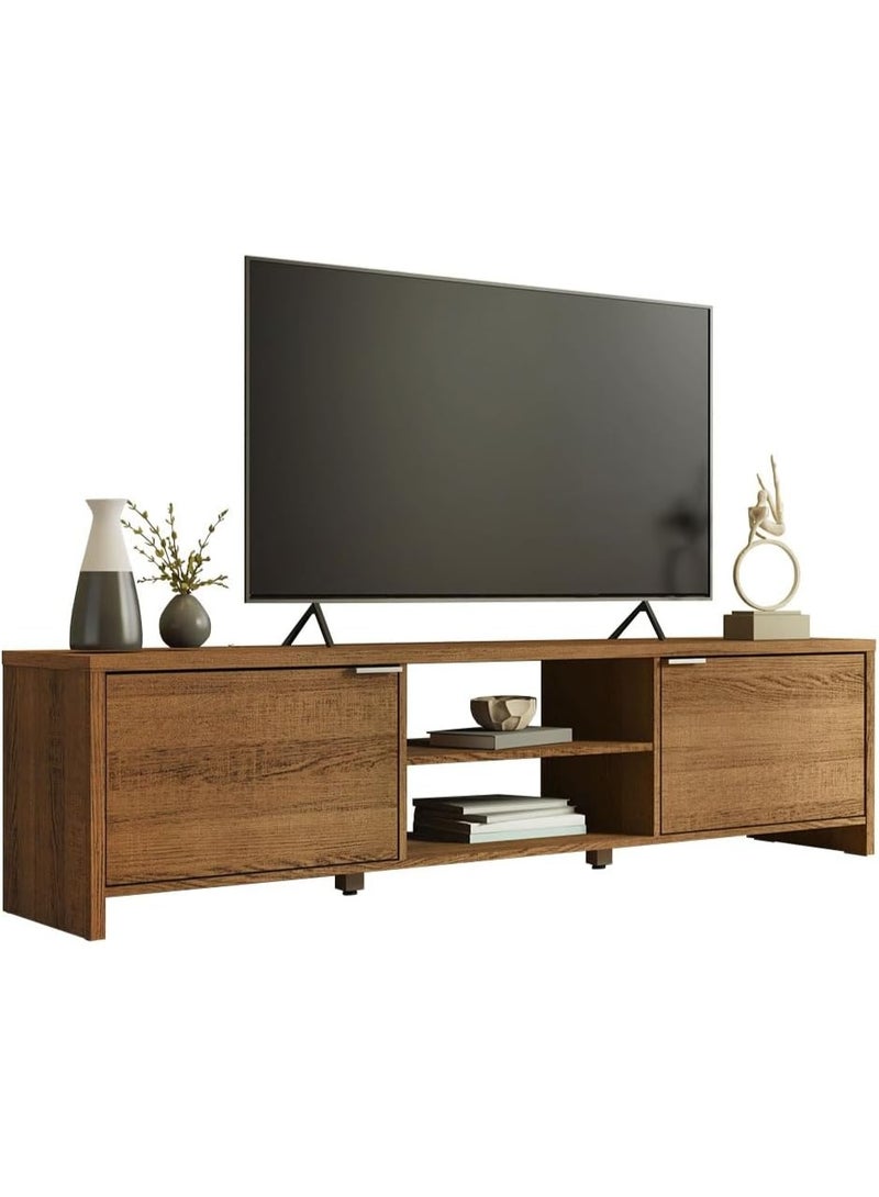 Madesa TV Stand Large Media Console with Cable Management for 65, 75 Inch Media Storage Gaming Living Room Entertainment Center Wooden Television Cabinet - Rustic Brown - Image 3